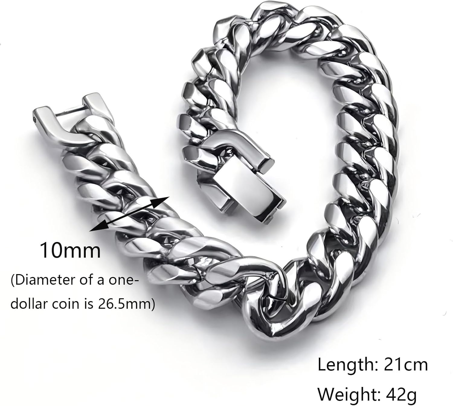 Cuban Link Bracelet for Men, 10mm Wide, Smooth Exquisite Casual Cuba Mens Cuff Jewelry Gift - Image 7