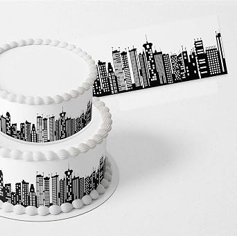 Cakecery Super Heroes Bulding Background Edible Icing Image Cake Border Strips Decoration Frosting Sheet Strips