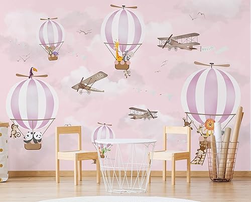 Miniatura 3 de Murwall Kids Wallpaper Hot Air Balloon Animals Wallpaper Kids Wall Mural Airplane Wall Art Nursery Wall Decor Boys Bedroom Girls Bedroom Playroom