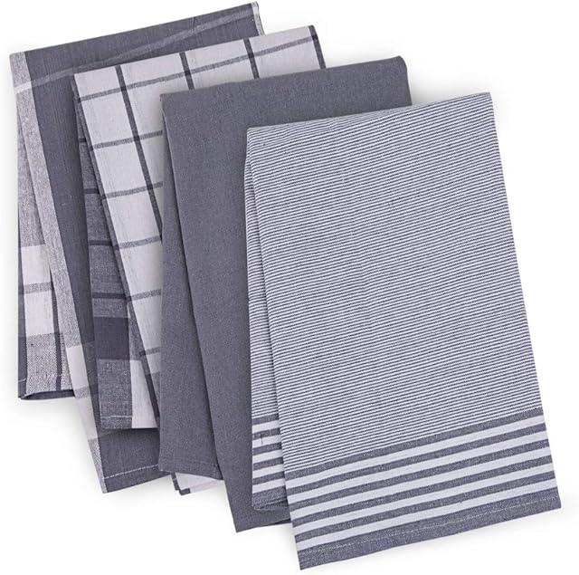 AWSHOM Tea Towel Set of 4-100% Cotton - Kitchen Towel with Classic Pattern - Lint Free and Washable- Tea Towels Cotton 50 X 70 cm