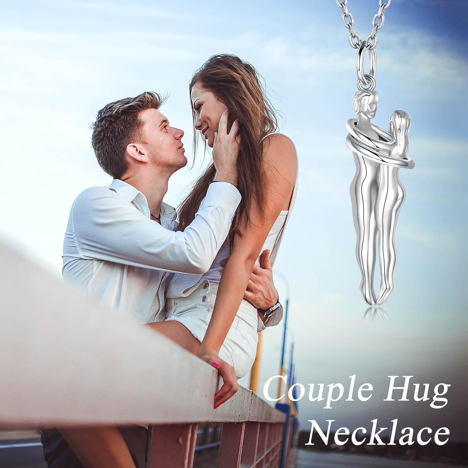Hug Necklace for Women 925 Sterling Silver Man and Woman Hugging Necklace Couples Jewelry Valentine's Day Gift Necklaces for Wife Girlfriend - Image 6
