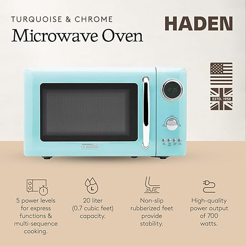 Miniatura 2 de Haden Horno microondas de 700 vatios y 0.7 pies cúbicos con controles digitales, descongelación e inicio instantáneo para encimera, pequeño