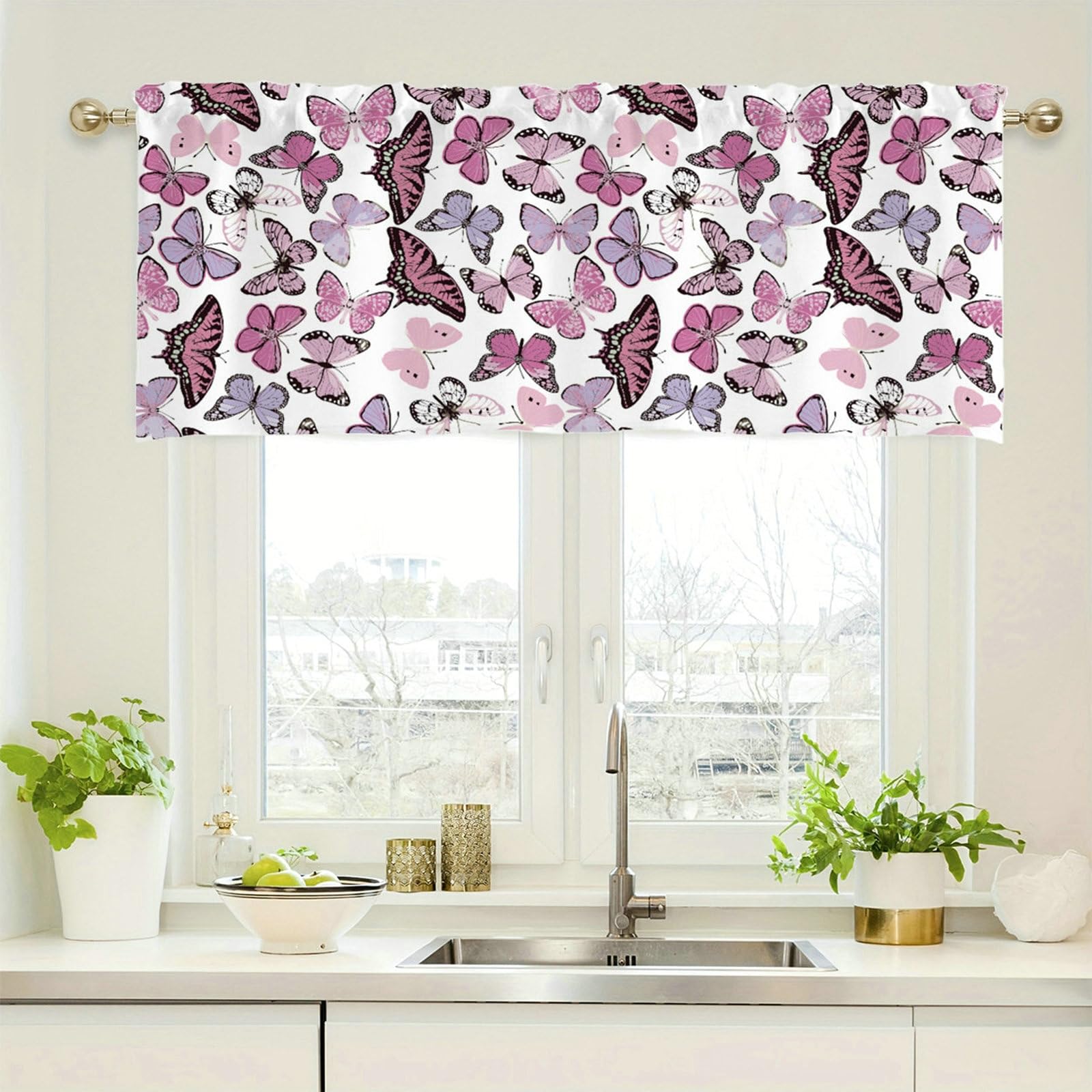 Rideau sous évier papillon Beydodo : habillez votre cuisine rustique avec ce rideau court 137x45