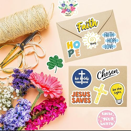 Miniatura 5 de 300 calcomanías cristianas inspiradoras, vinilo impermeable con versículo bíblico de Jesús para botella de agua, portátil, diario, regalos