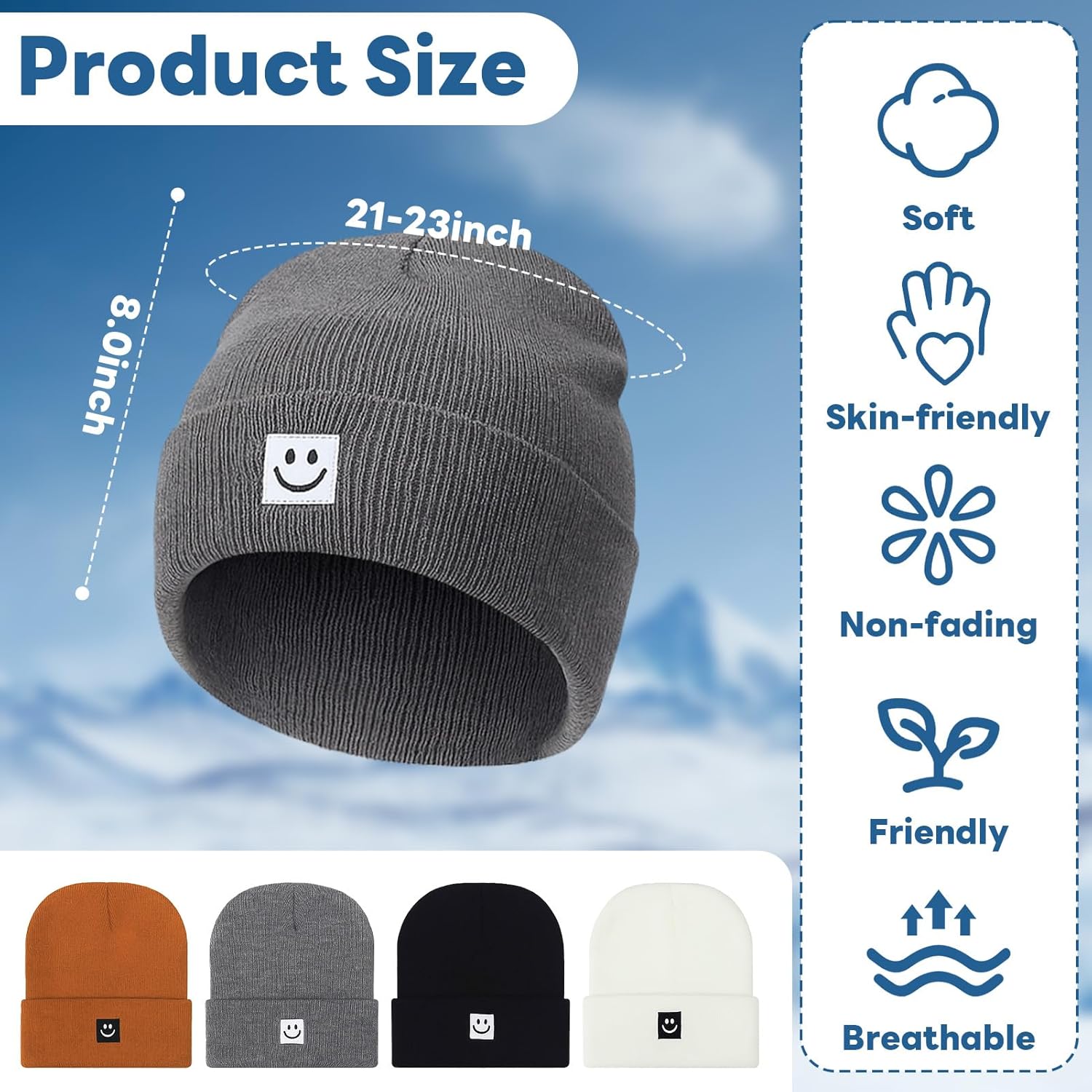 Knit Beanie Hat with Smile Face for Men Women Winter Warm Soft Slouchy Skull Cap - Image 5