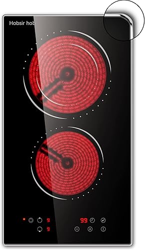 Hobsir hob Placa eléctrica de 2 quemadores, estufa eléctrica de 12 pulgadas, estufa de cerámica integrada con control táctil, temporizador, bloqueo