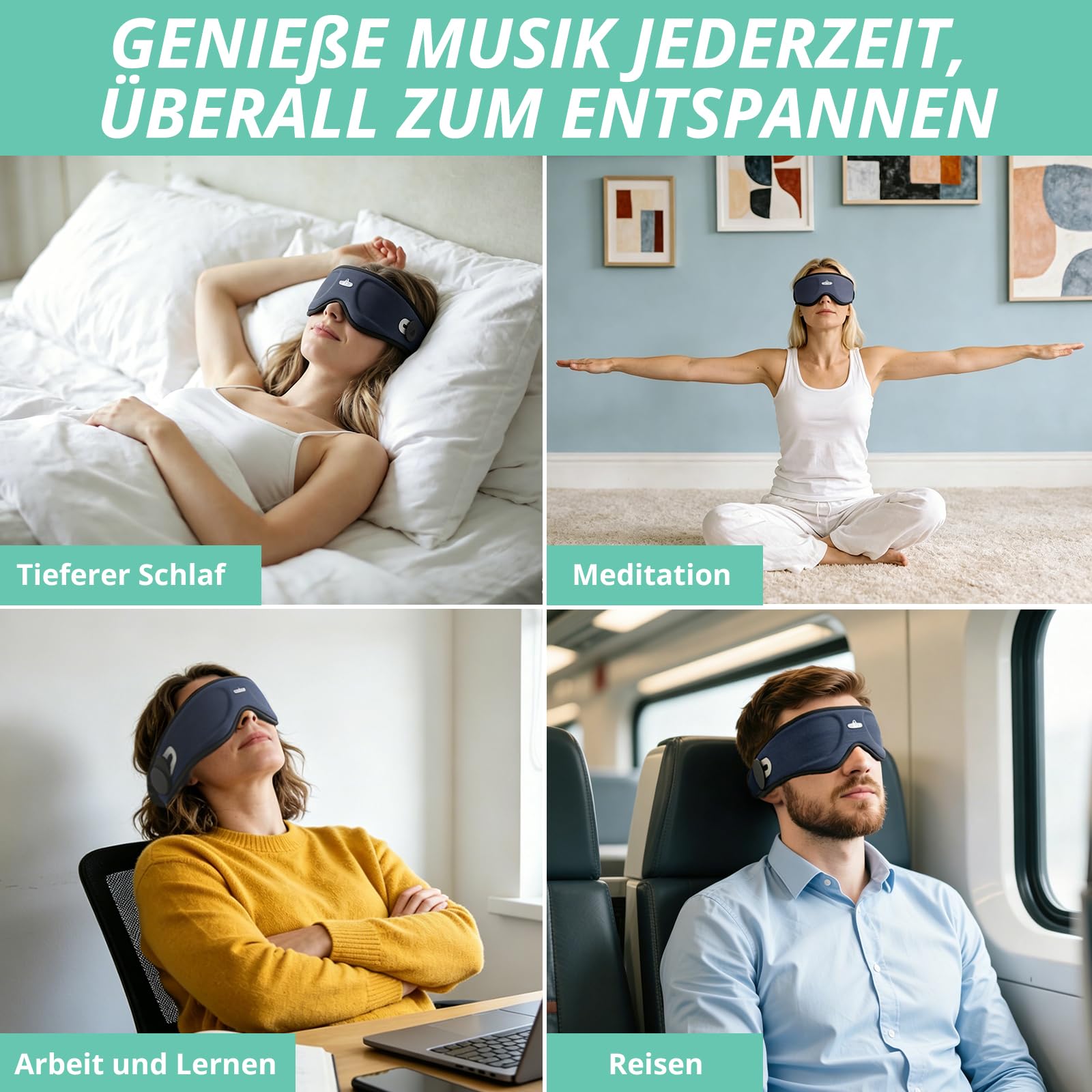 VINTEAM 3D Augenmaske mit Kopfhörern - Komfortable Bluetooth Schlafkopfhörer Memory-Schaum & Verdunklung Einstellbar & Tragbar für Seitenschläfer Reisen Nacht Entspannung