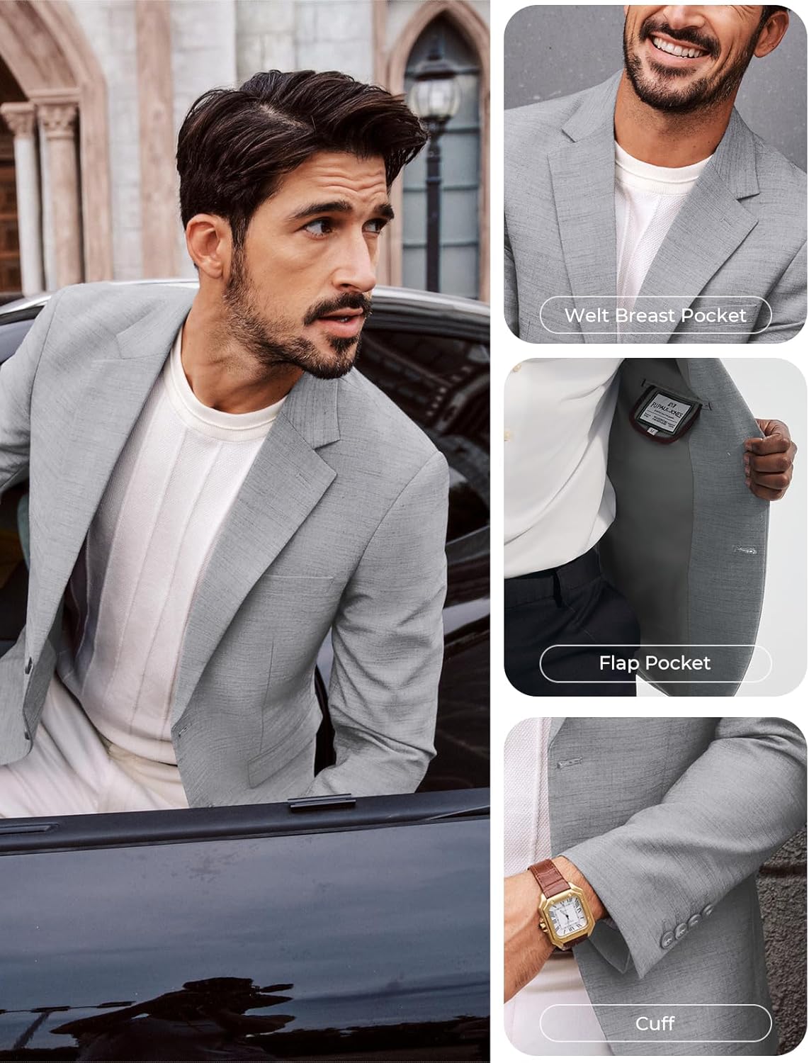 PJ PAUL JONES Mens Casual Blazer Sport Coats Two Buttons Lightweight Suit Jacket - Image 2