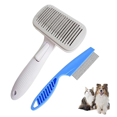 Cepillo de pelo de gato para desprendimiento, cepillo de pelo de gato con botón de liberación para gatos de interior, perros, aseo autolimpiante,