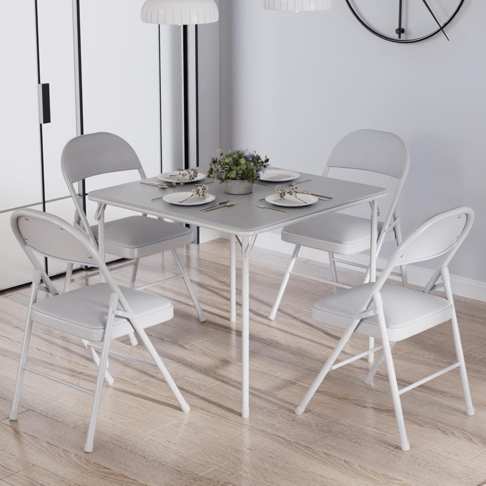 VECELO Portable Folding Card Table and Chair Set (Grey)