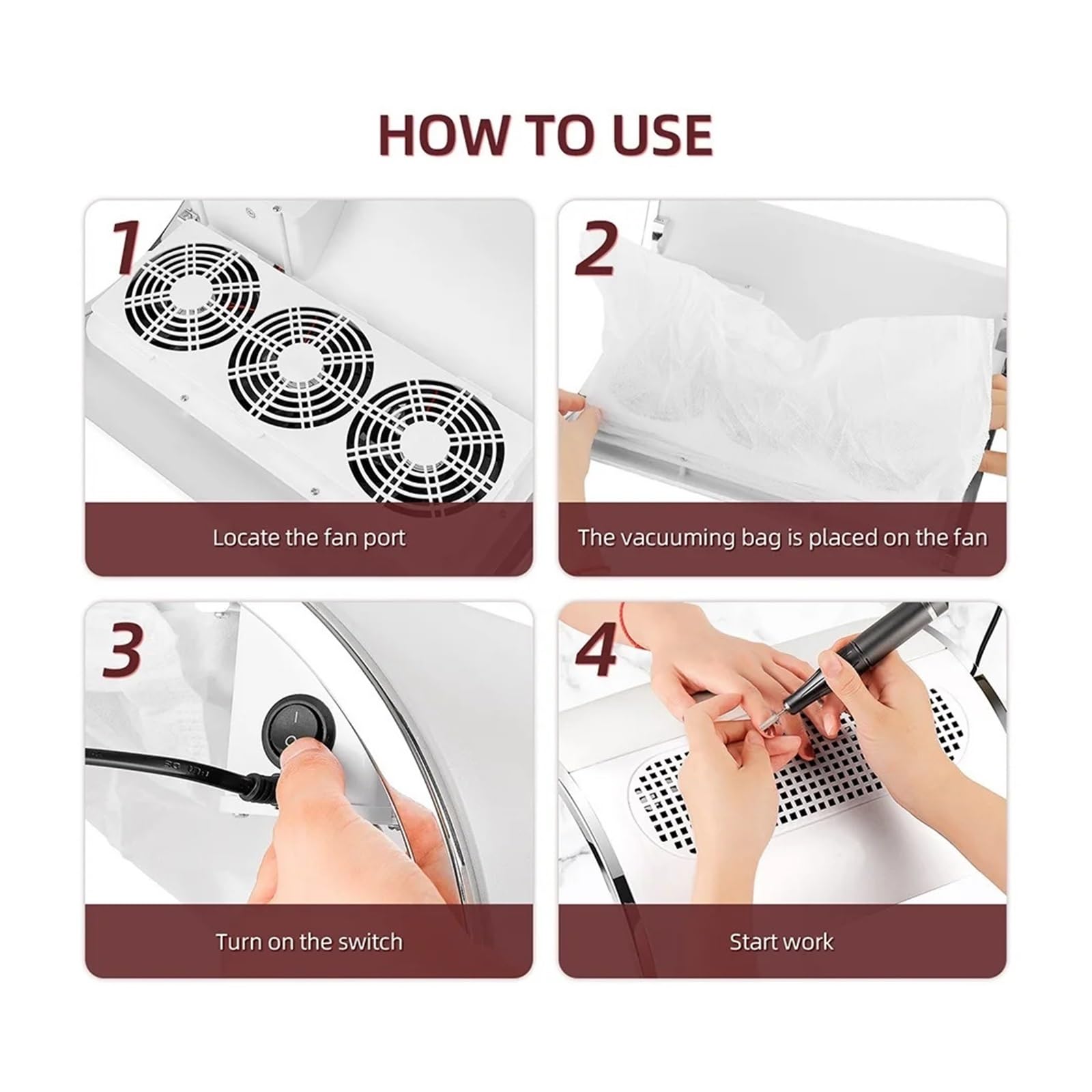 3 40W Aspirador profesional de polvo uñas con ventilador fácil usar
