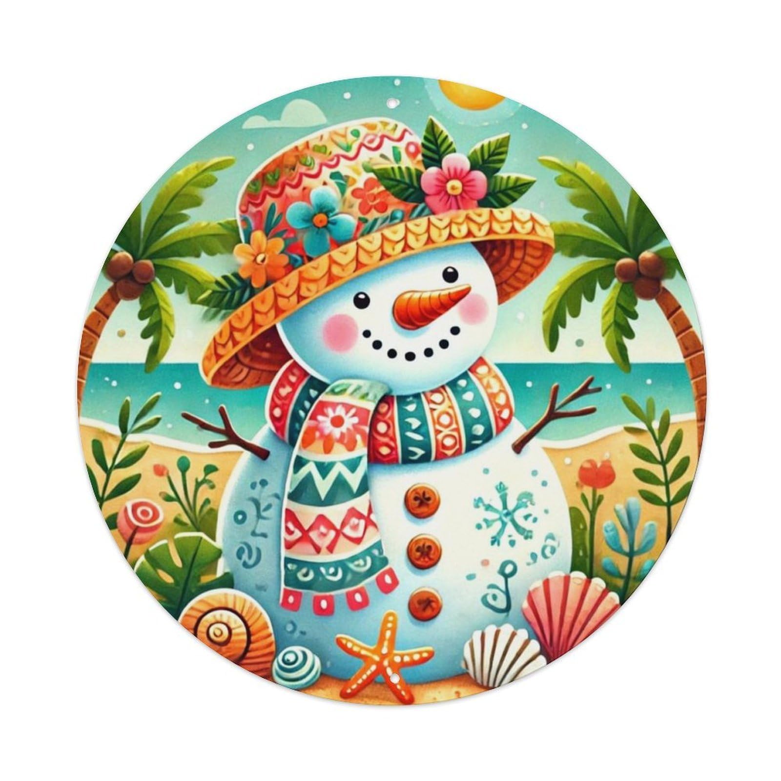 Jdyansheng Vintage Tropical Snowman With Floral Hat Tin Sign Metal Poster Metal Signs For Home Man Cave Bar Cafe Kitchen Laundry Room Wall Decorations 8X8 Inches