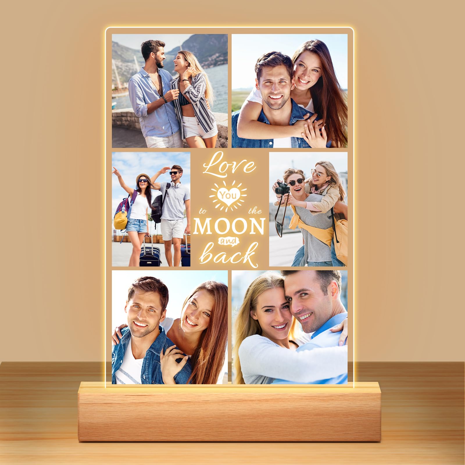 Custom Picture Frames, Personalized Picture Frame with Photos, Customized Photo Frame with Night Light, Personalized Anniversary Valentines Day Gifts