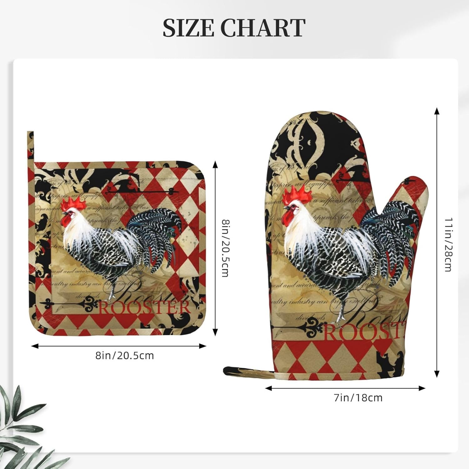 Rooster Print Oven Mitts and Pot Holders Sets Silicone Rooster Kitchen Mitts Potholders Heat Resistant 4Pcs Oven Gloves Hot Pads for Kitchen Baking Cooking BBQ Grilling - Image 3