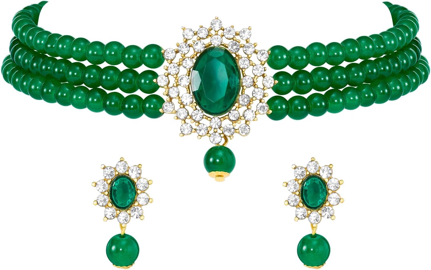 Aheli Gold Plated Kundan Beads Studded Choker Necklace & Drop Earrings Set Ethnic Traditional Jewelry Gift for Women - Image 5