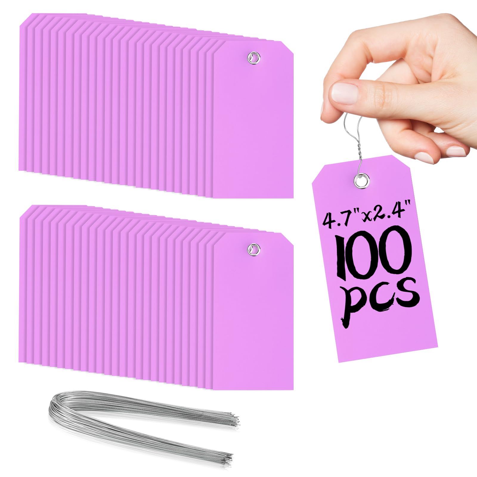 Photo 1 of 100 Plastic Shipping Tags - Waterproof, Durable, Light Purple, 4 3/4" x 2 3/8"
