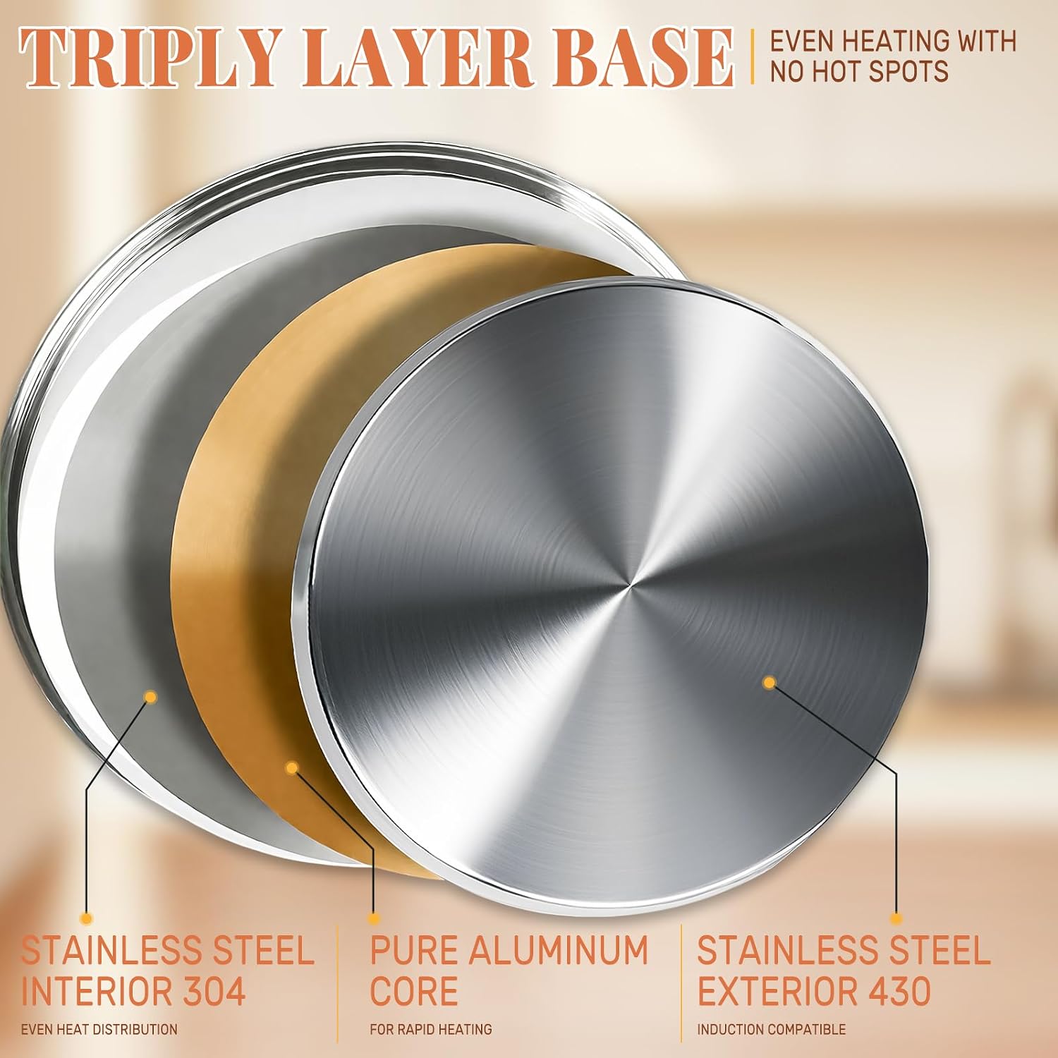 Stainless Steel Pan 8.66 Inch - Frying Pans with Removable Handle Skillet, 430 Stainless Steel Cooking Pan