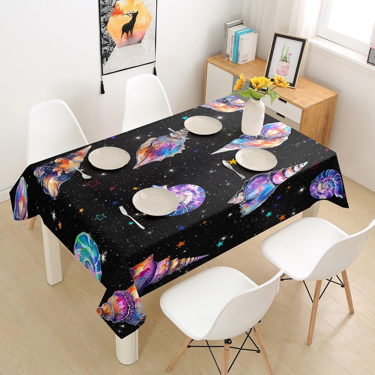 Cute Tiger Table Cloths,Kawaii Animal Cartoon Wildlife Printed Table Cover,Pink Floral Green Plant Watercolor Microfiber for Dining Kitchen Decorative,Tabletop Decoration 55"x71" Oblong/Rectangle image 5