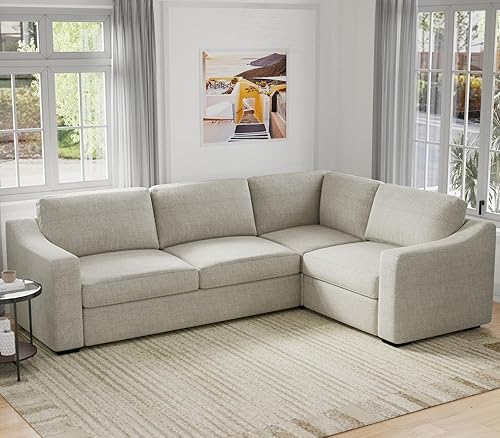 Miniatura 10 de Eluchang Sofá seccional convertible, sofá en forma de L con asientos extra profundos, tela de lino natural, sofá de esquina moderno y cómodo para