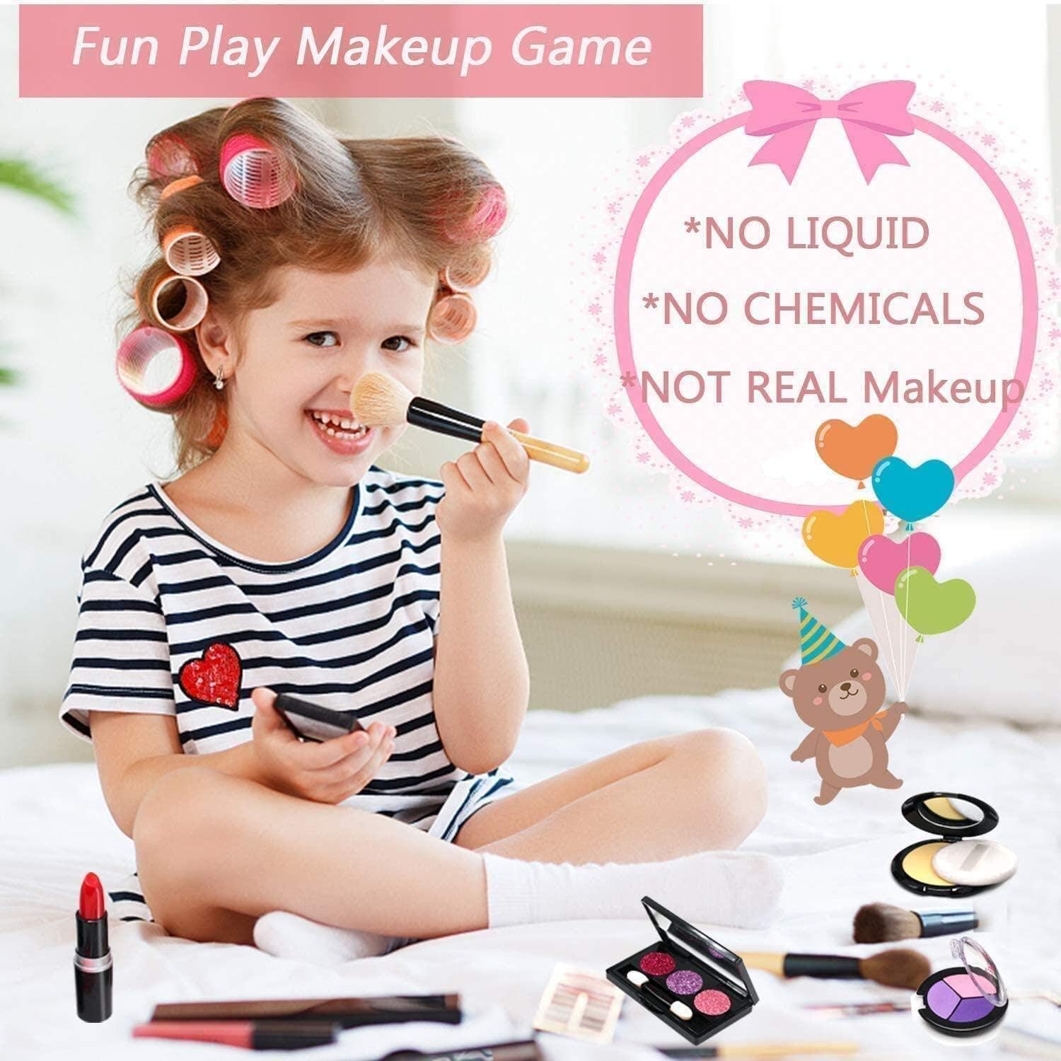 子供プラスチックメイクアップセット ままごと 子供 化粧品おもちゃ，プラスチック 女の子 小さい化粧台 ごっこ遊び メイクアップおもちゃ 化粧品おもちゃセット ガールズコスメ玩具 6 7 8 9 10歳児に適しています