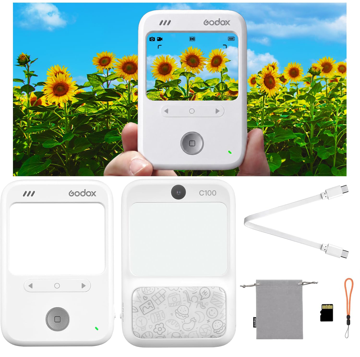 Godox C100KIT Screenless Compact Camera Kit with Transparent Viewfinder, Multi-Aspect Photo & Video, Analog-Inspired Shots, Built-in Light Meter w/32GB Card Included, USB-C Cable, Lanyard, Pouch