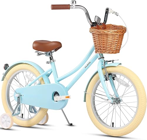 Miniatura 22 de Glerc Little Molly - Bicicleta de crucero retro para niños de 2 a 13 años de edad con cesta de mimbre y ruedas de entrenamiento/soporte, varios