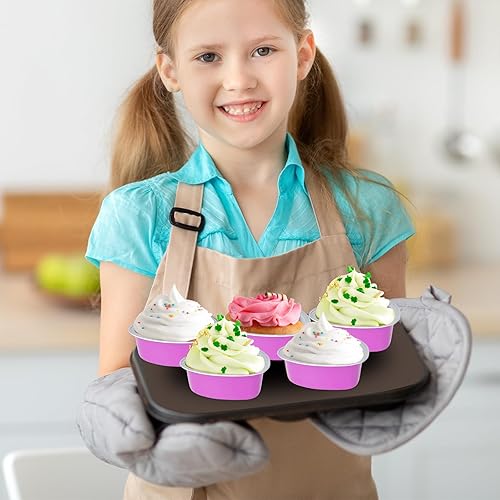 Miniatura 5 de PLULON Paquete de 60 tazas de cupcakes de corazón rosa con tapas, 3.4 fl oz3.4 onzas, papel de aluminio en forma de corazón, moldes para tartas de
