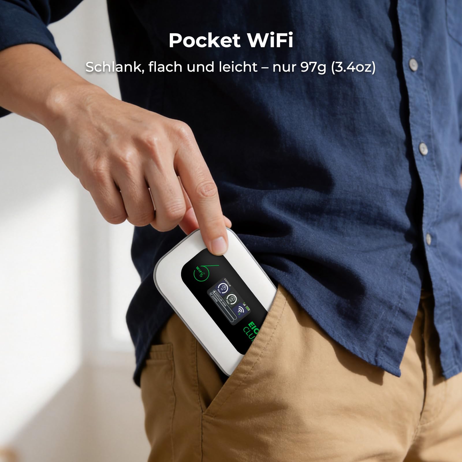 EIOTCLUB Mobiler WLAN Router mit Ohne Vertrag, 4G LTE Tragbarer WiFi Hotspot, 3000 mAh Akku, Bis zu 32 Geräte, Eingebauter SIM Karte, Ideal für Reisen, Camping & Unterwegs – Nur für Europa geeignet