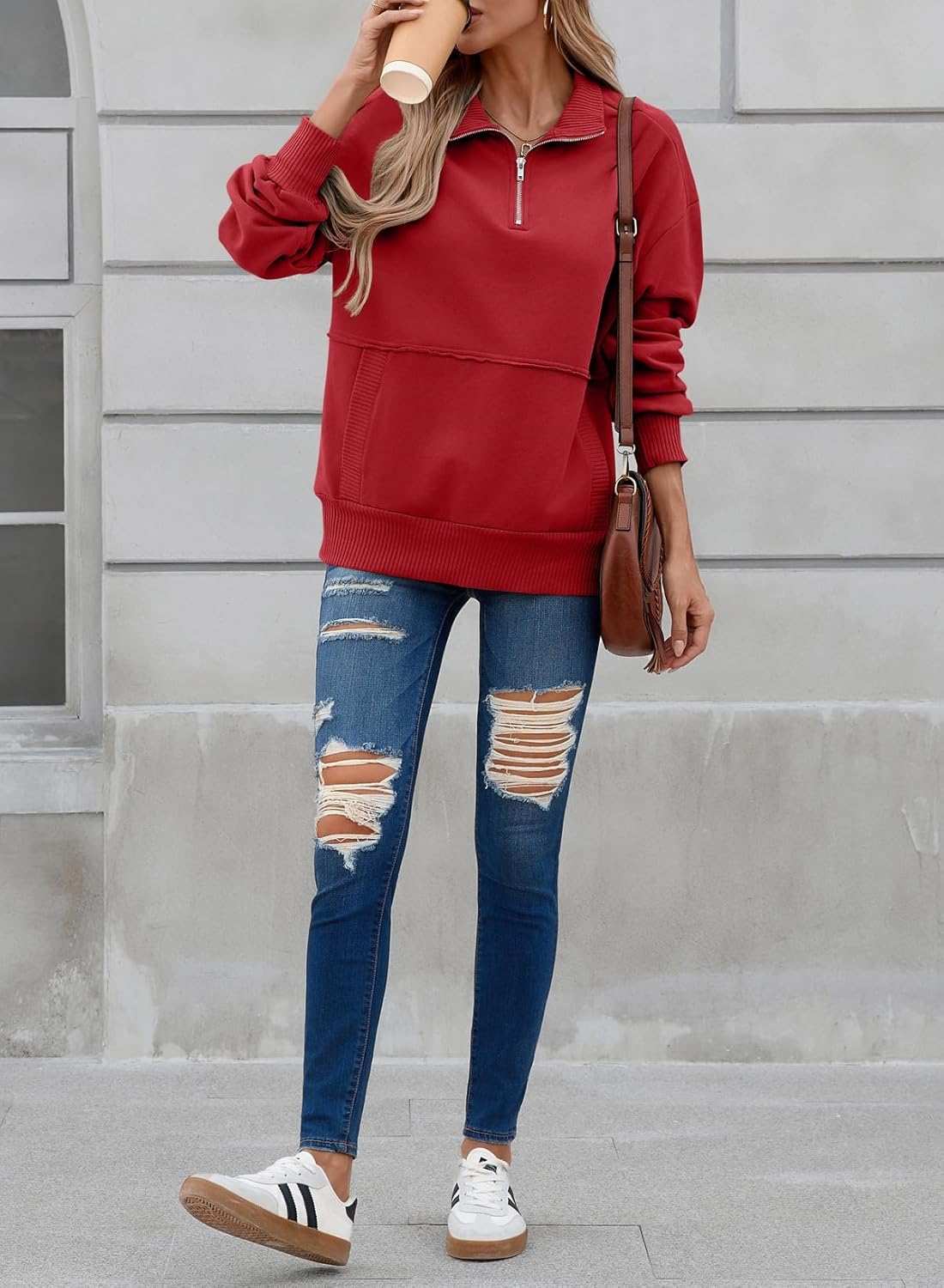 SHEWIN Womens Sweatshirt Casual Long Sleeve Half Zip Pullover Lightweight Sweatshirts Tops Fall Fashion Outfits 2025 - Image 6