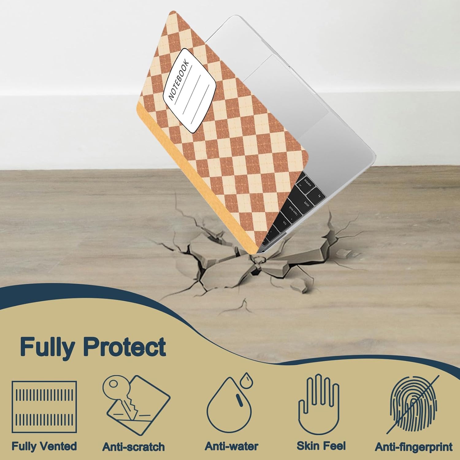 for New MacBook Air 13 inch Case M4 M3 M2 (2025 2024 2023 2022 Release,Model A3240 A3113 A2681),Protective Hard Shell Case Cover for Apple MacBook Air 13.6",Brown Composition Book