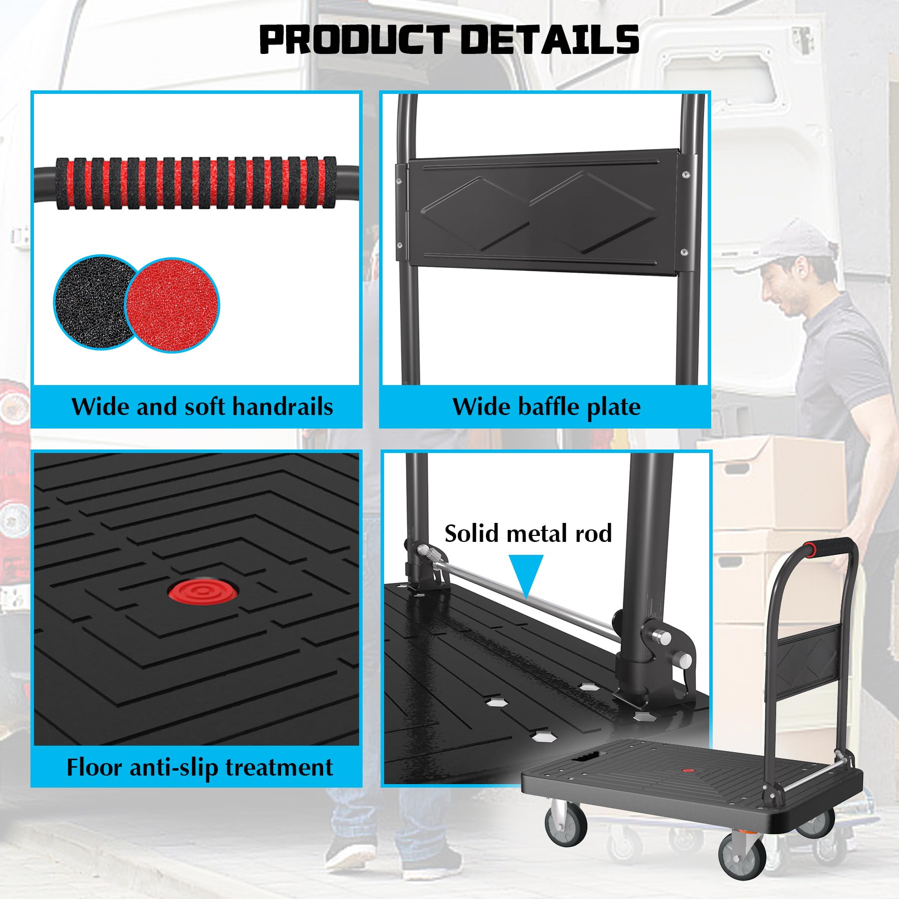 Heavy-Duty Folding Platform Truck - 1000lbs Capacity -4