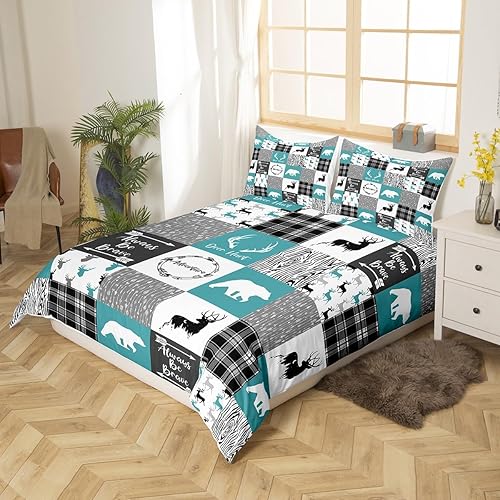 Miniatura 56 de Juego de ropa de cama de caza de ciervos, decoración de granja, pato, reno, oso, animales del bosque, vida silvestre, funda de edredón Queen