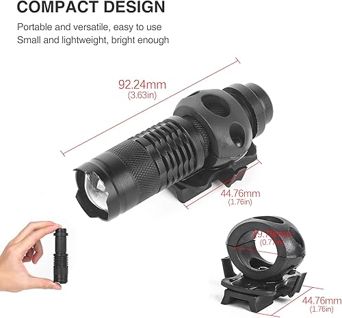 Miniatura 8 de Luz de Casco, Mini linterna táctica zoomable con estroboscópicaFuerteBaja Luz, LED compacta montada en casco con clip rápido para casco, 100 lúmenes