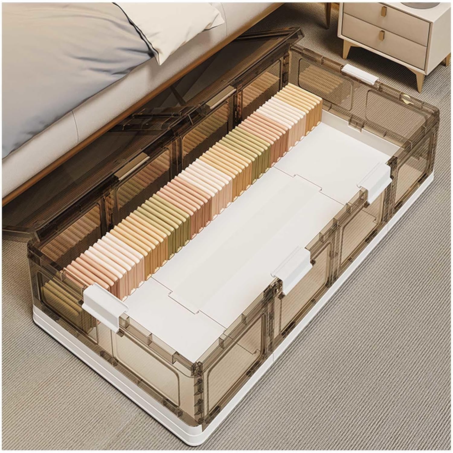 Under Bed Storage Containers with Wheels Plastic, Stackable, Under Bed Storage Bins with Wheels 66L Under the Bed Drawers for Clothes, Shoes, Toys, Books