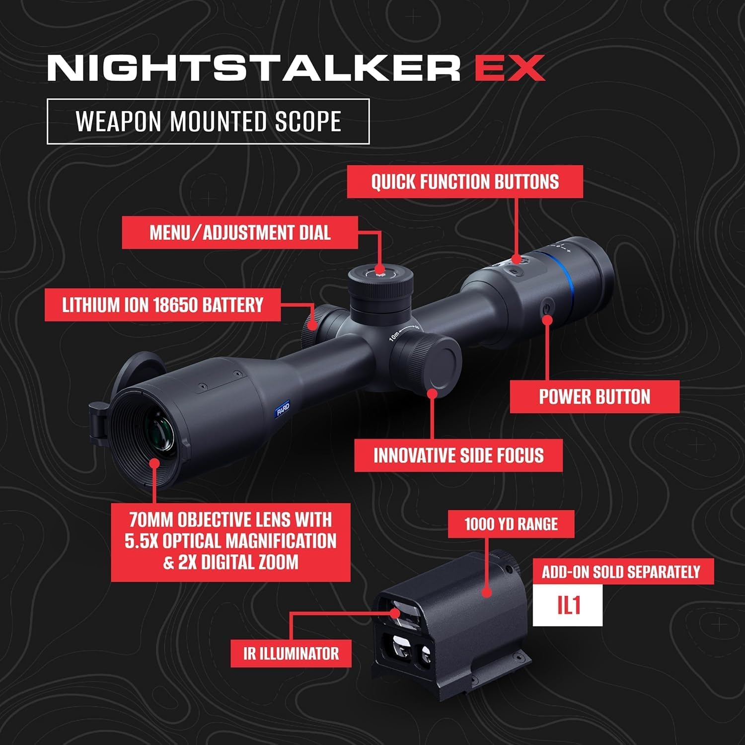 Pard USA Night Stalker 4K EX Digital Night Vision Scope - 70mm Lens, 5.5X Optical & 2X Digital Zoom, 0.001 Lux 4K CMOS Sensor, OLED Display, for Hunting & Low Light Shooting