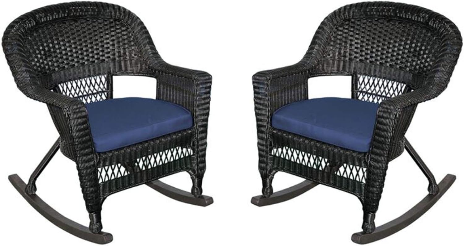 2Piece Tiana Black Resin Wicker Patio Rocker Chairs Set