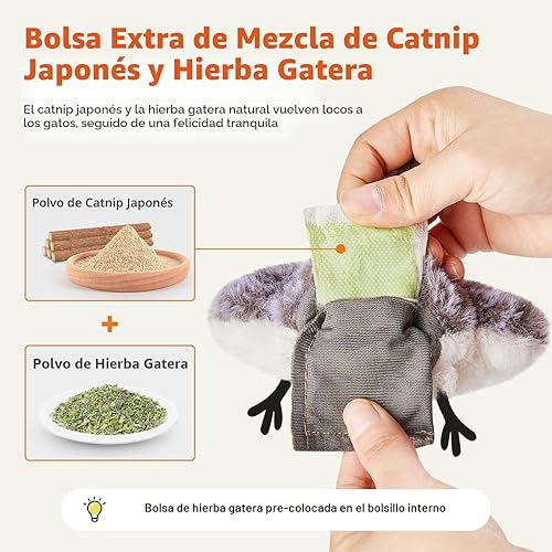 Miniatura 7 de Potaroma Juguetes para Gatos Ave Flapping (No Vuela), Canturreo Realista de Andarríos, Juguete Interactivo para Gatito Recargable Activado por