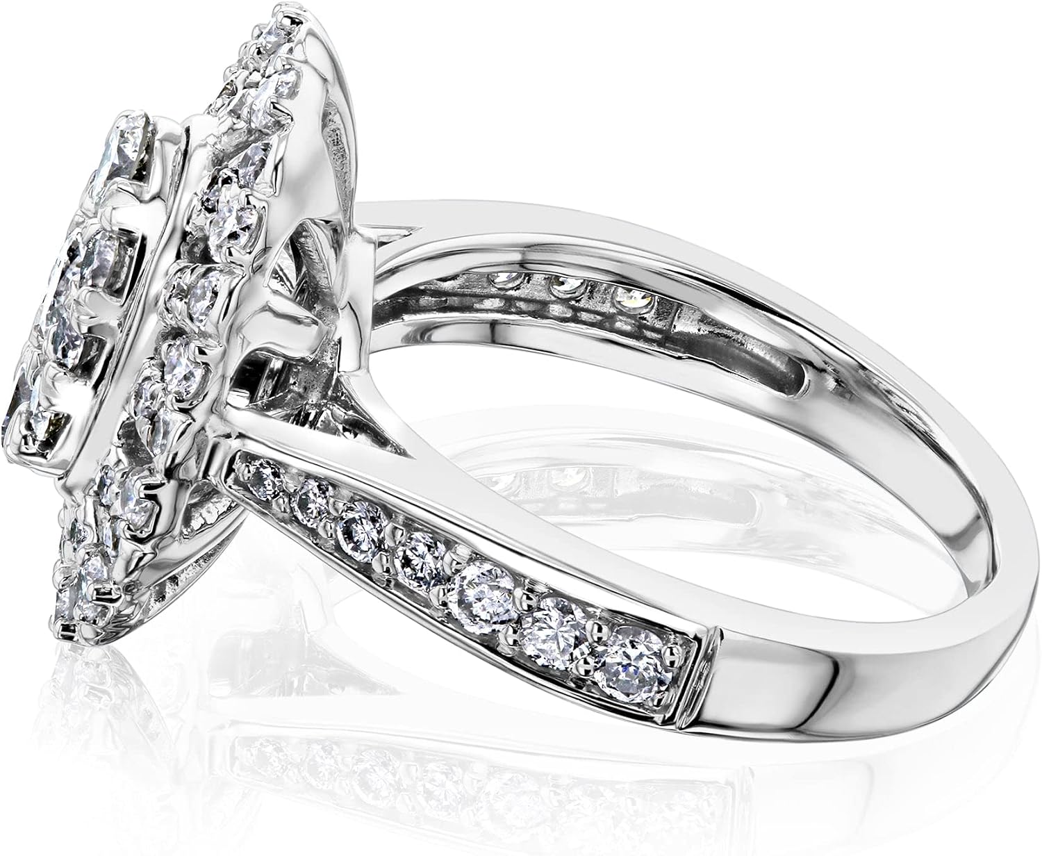 Oval Cluster Natural Diamond Web Ring 10K White Gold