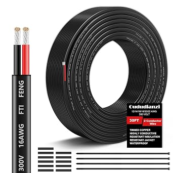 16 Gauge Wire 2 Conductor Electrical Wire, 16 AWG Wire Stranded PVC Cord 30FT, 12V Low Voltage/Oxygen-Free Tinned Copper/Flexible 16/2 Wiring for Automotive Marine LED Strips Lamps Lighting