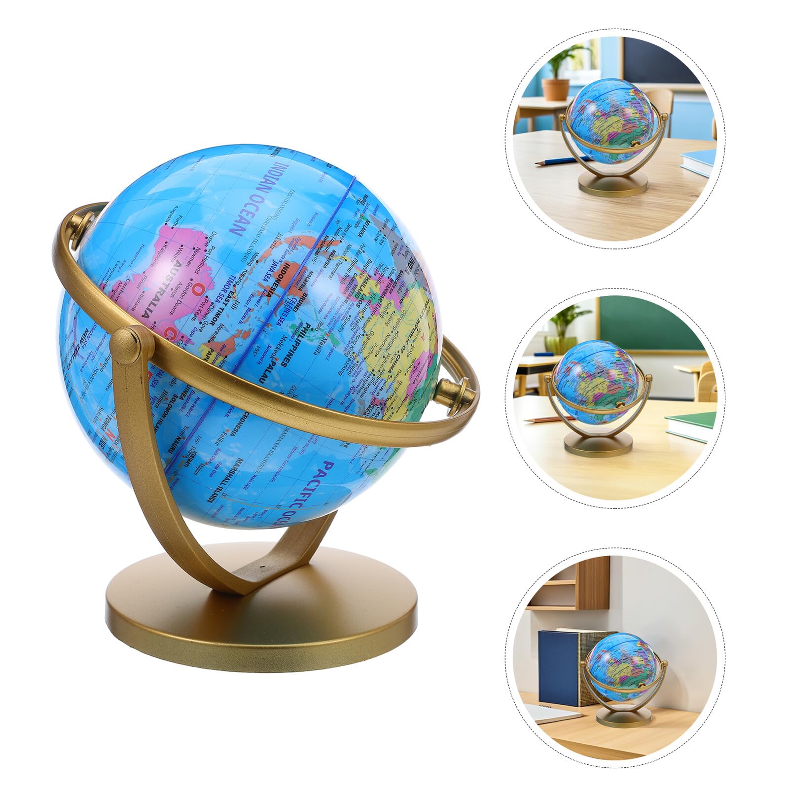 Kleiner 20cm Drehbarer Erdkugel mit Goldfarbenem Sockel Wasserfeste Weltkarte Schreibtischdekoration und Geografie Lernhilfe für Schüler und Homeoffice