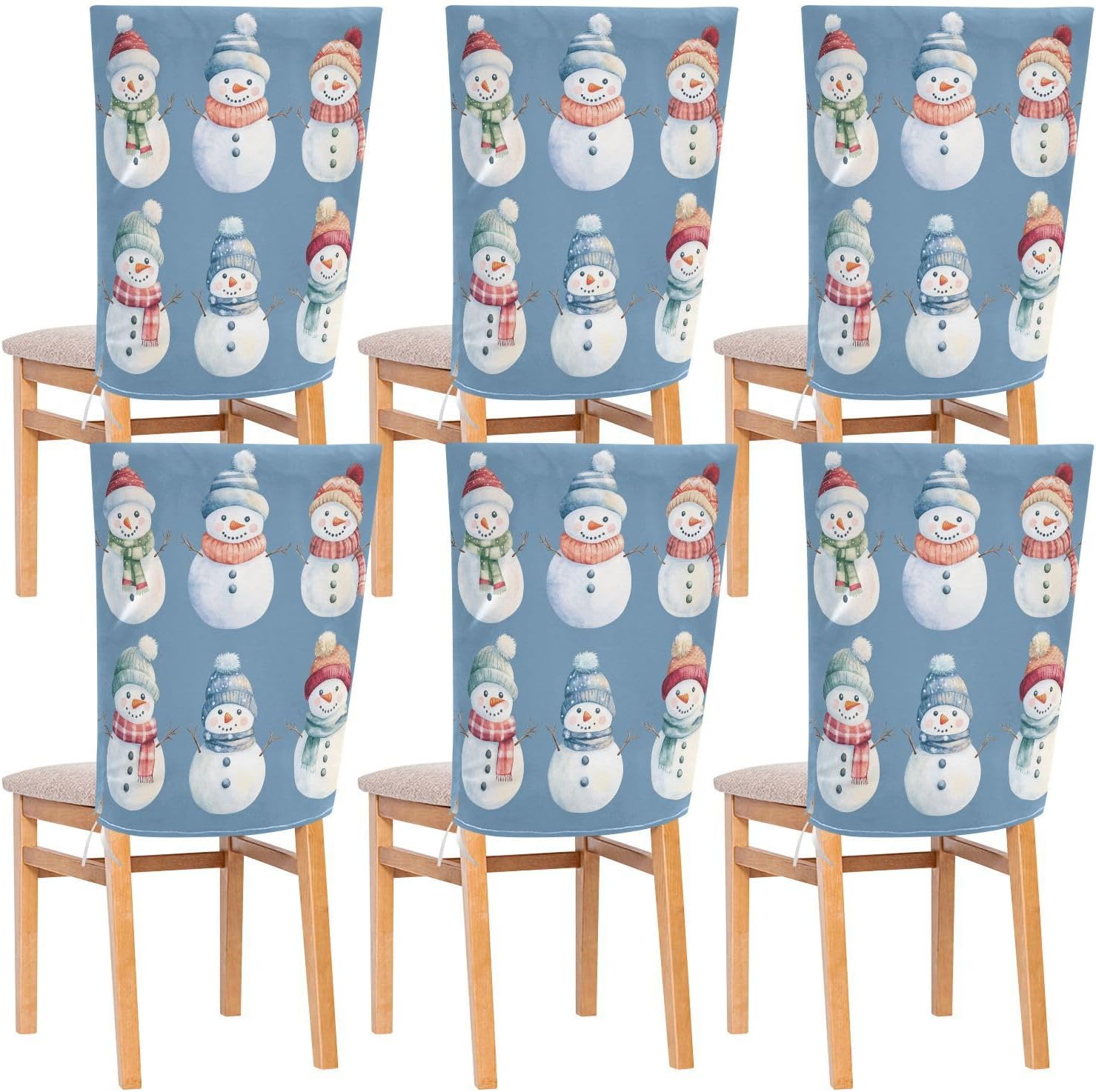 MNSRUU Christmas Chair Back Cover for Dining Room,Snowman Chair Slipcovers Set of 6,Snowman Chair Cover for Kitchen Hotel Holiday Party Decor,328