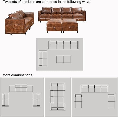 Miniatura 8 de EMKK Sofá modular de piel sintética LU convertible con asiento de almacenamiento tapizado reversible con otomanos para juegos de muebles de sala de