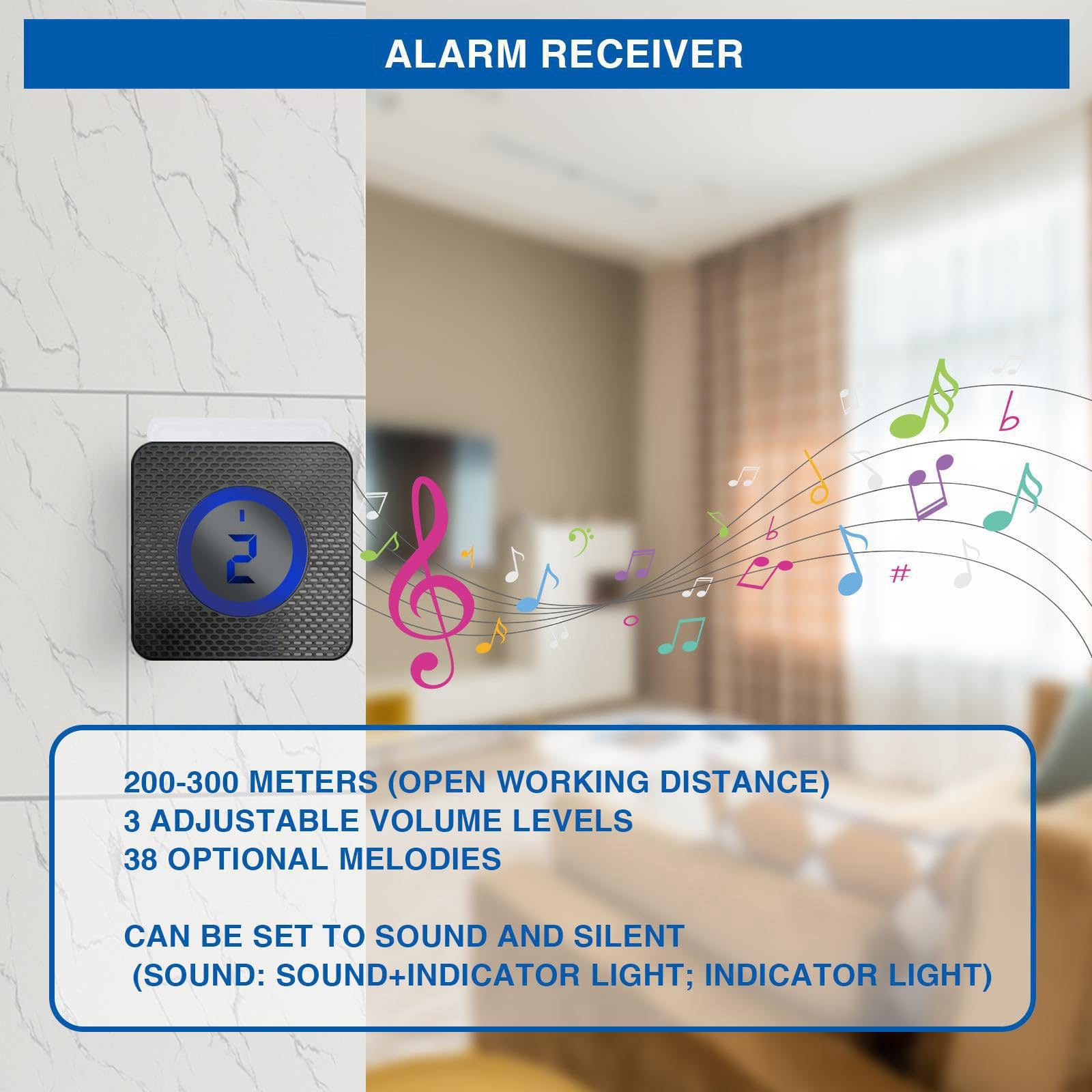 Solarny alarm na podjeździe, bezprzewodowy czujnik ruchu dalekiego zasięgu o zasięgu 984 stóp, zewnętrzny, odporny na warunki atmosferyczne czujnik ruchu, dzwonek do drzwi, regulowana czułość