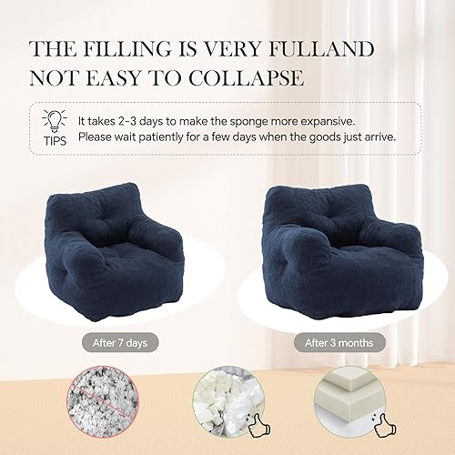 Miniatura 13 de Puf de tela de peluche ultra suave con relleno, sofá perezoso para adultos, niños, adolescentes, moderno y cómodo sofá de ocio para dormitorio, sala