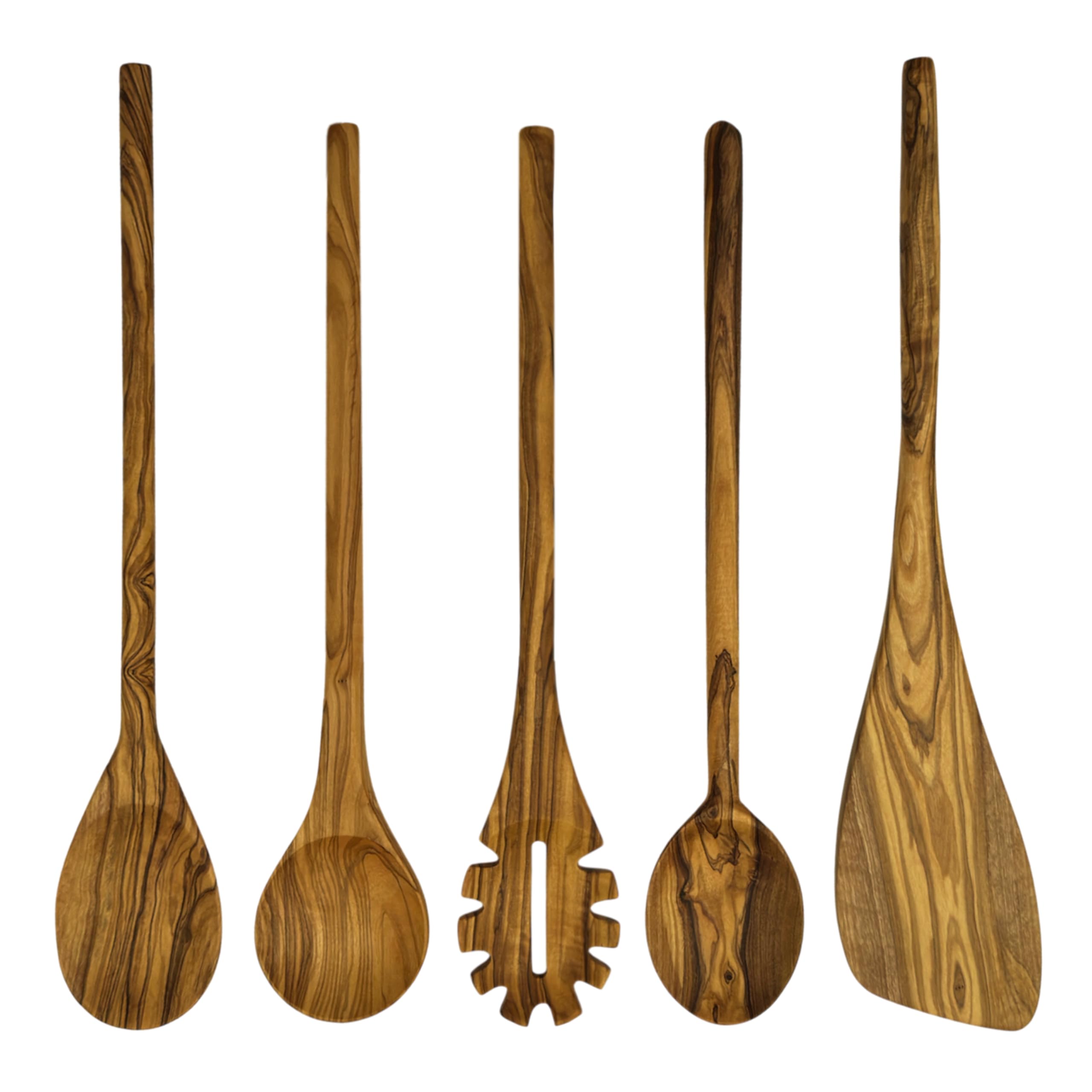 Kochbesteck Set „Luna Mix“ Olivenholz 5-teilig – Kochlöffel Set, Pfannenwender Holz – variable Länge Küchenhelfer – vielseitig & praktisch