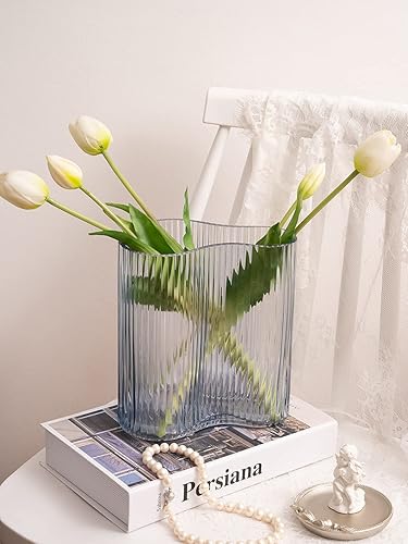 Miniatura 4 de Jarrón de vidrio para centros de mesa, moderno jarrón grande para flores, botella a rayas en forma de huella para el hogar, oficina, restaurante,