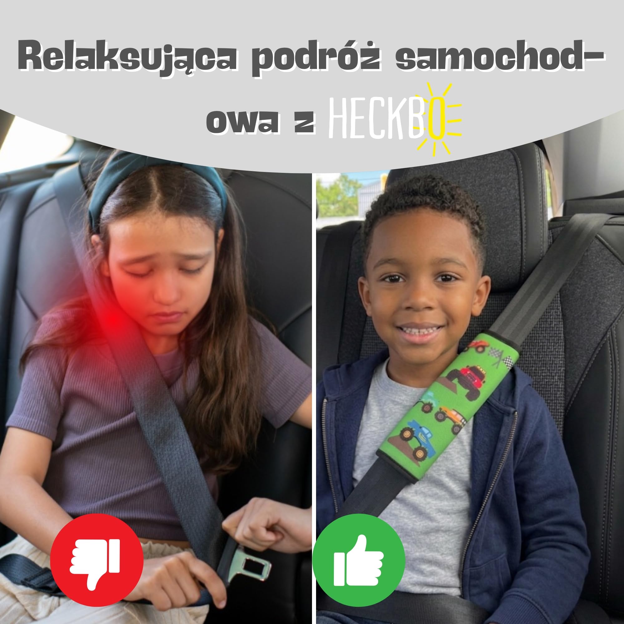 2x HECKBO Ochraniacze na pasy bezpieczeństwa z motywem Monster Truck - ochraniacze na pasy dla dzieci i niemowląt - idealne na każdy pas bezpieczeństwa samochód fotelik dziecięcy rower przyczepa samolot