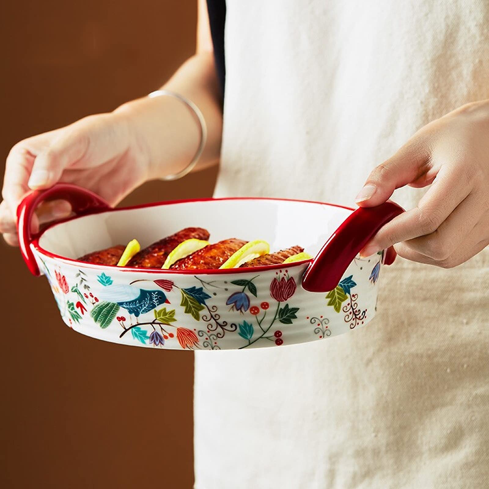 Fuente para Hornear Cerámica Gratin Platos para hornear, platos de gratinados PANNERAS OVALES PANTENERA DE PORCELANACIA COCINA DE PORCELAÑA CABILLA / BAKER, 10,5 pulgadas, plato de cazuela para cena y