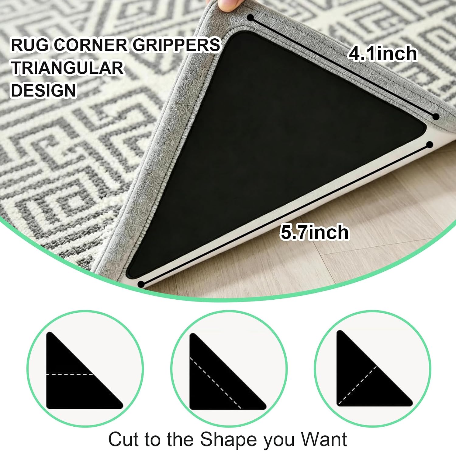 8PCS Triangle Rug Tape, Non Slip Rug Pads Grippers for Hardwood Floors & Tiles, Reusable Double Sided Carpet Tape, Rug Corner Stickers Keep Rugs Flat & in Place
