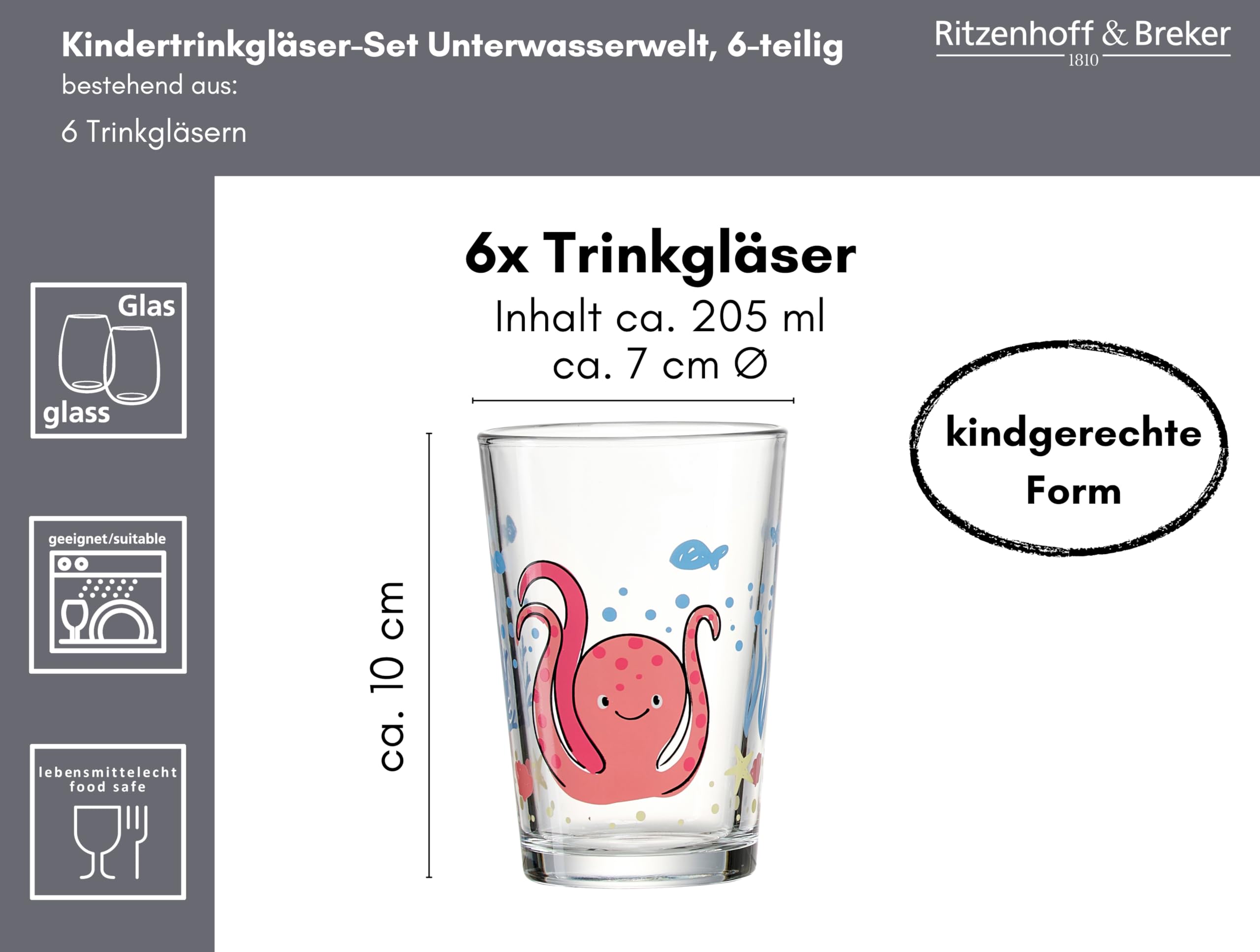 Image secondaire de Lot de 6 verres pour enfants - Design sous-marin en verre